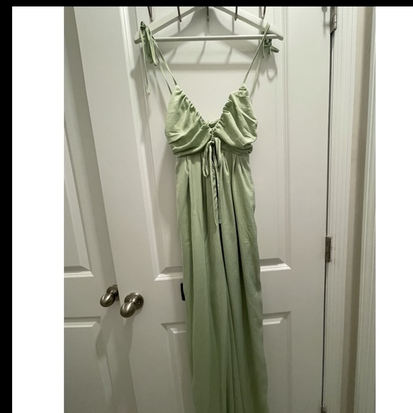 Lulus Confidence Check Sage Green Satin Tie-Back Jumpsuit - Picture 3 of 5